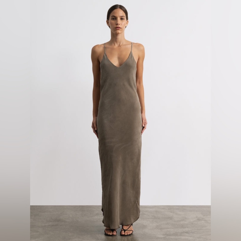 Ozma Anaise Cupro Slip Dress in Walnut